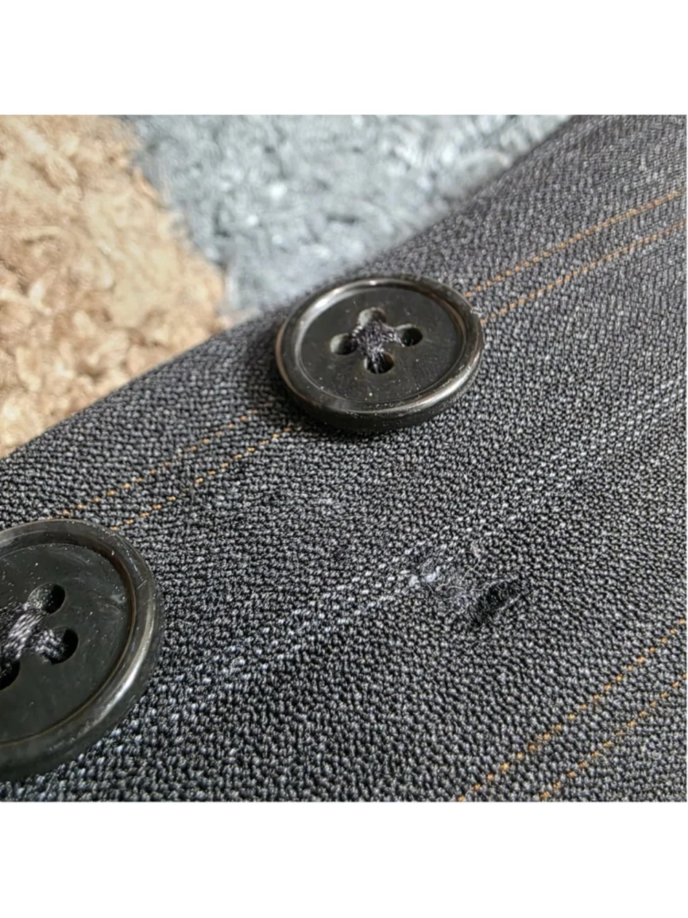 Burberry London Mens 44L Wool Pinstripe Suit Jacket Blazer Black Gray Designer